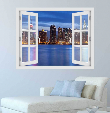 Stickere imprimate - Fereastra cu efect 3D - Manhattan Skyline - 119x93 cm