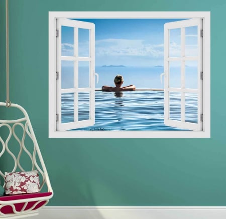 Fereastra cu efect 3D - Relaxare in piscina - 119x93 cm [1]