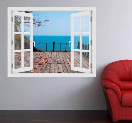 Stickere - Fereastra cu efect 3D - Terasa spre Ocean - 119x93 cm