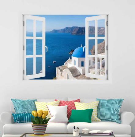 Stickere - Fereastra cu efect 3D - Satul Oia, Insula Santorini - 119x93 cm