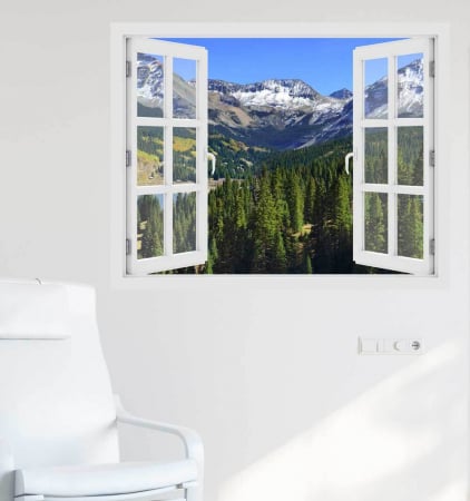 Stickere imprimate - Fereastra cu efect 3D - Munti din Colorado toamna - 119x93 cm