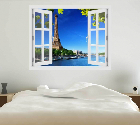 Stickere - Fereastra cu efect 3D - Turnul Eiffel - 119x93 cm