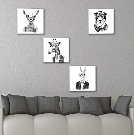 Set de 4 tablouri : Animale Hipster Style [3]