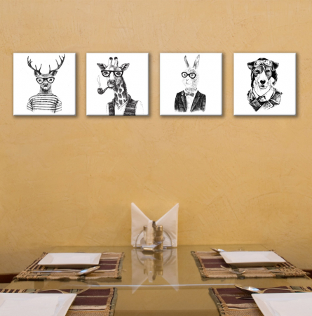 Set de 4 tablouri : Animale Hipster Style [1]