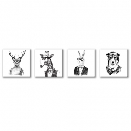 Set de 4 tablouri : Animale Hipster Style [4]