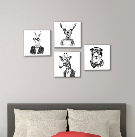 MultiCanvas - Set de 4 tablouri : Animale Hipster Style