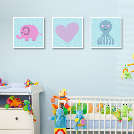 MultiCanvas - Tablou canvas 3 piese - Animale dragalase pentru baieti