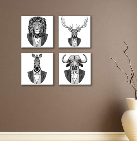 MultiCanvas - Set de 4 tablouri : Animale Hipster