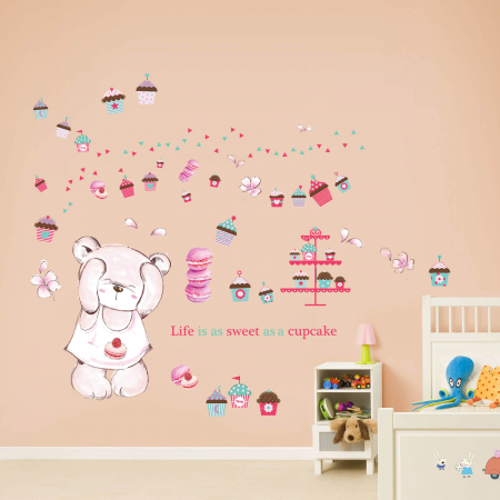 Stickere Walplus ™ - Life is a sweet cupcake and Macaron Bear Internal Nursery