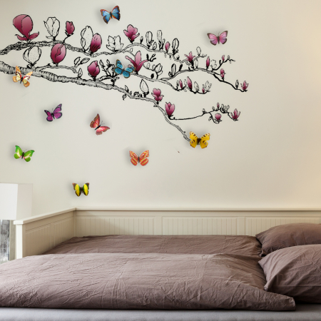 Sticker Magnolia and Colourful Butterflies [1]