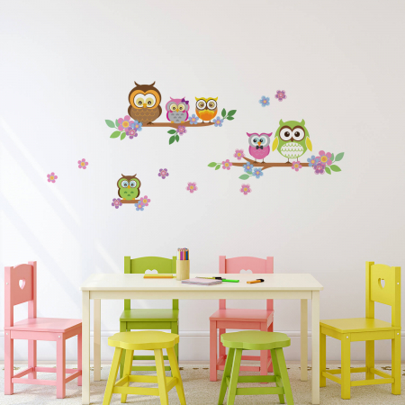 Stickere Walplus ™ - Sticker Owl Flowers Trees