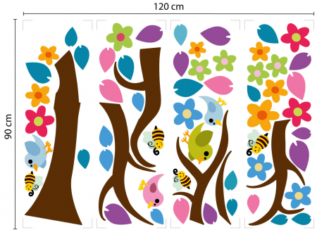 Sticker Copacul colorat si pasari [2]