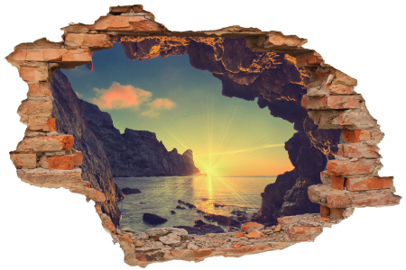Privire prin perete - Sticker cu efect 3D - Apus de mare