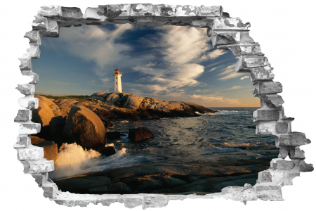 Privire prin perete - Sticker cu efect 3D - Peggy's Cove Lighthouse
