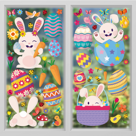 Copii - Sticker PVC - Happy Bunnies Easter Windows Clings