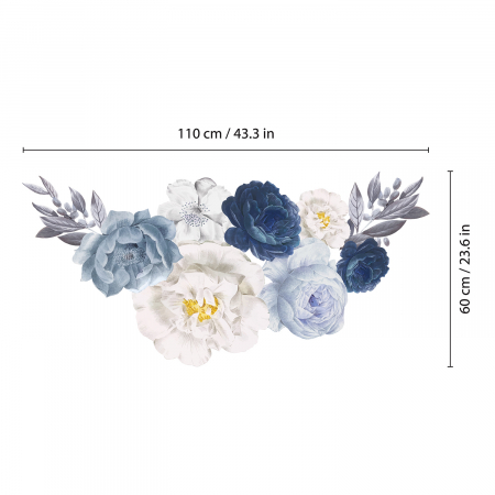 Sticker Elegant Blue Watercolour Peonies [3]