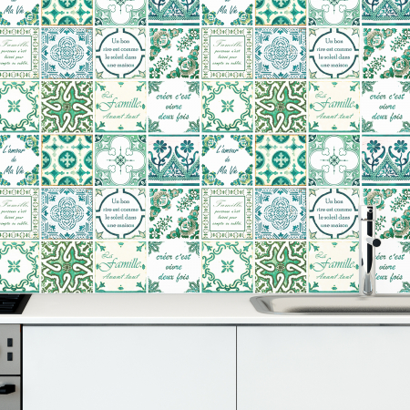 Sticker faianta - Green Vintage Mosaic Tiles – French - 24 buc - 15x15 cm [1]