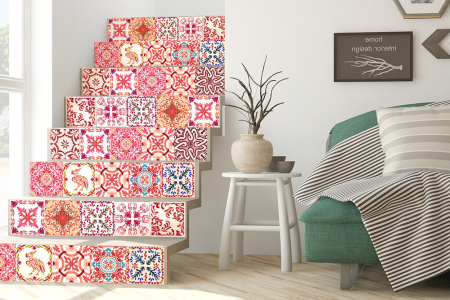 Stickere Faianță - Sticker faianta - Moroccan Rose Red Mosaic - 24 buc - 15x15 cm