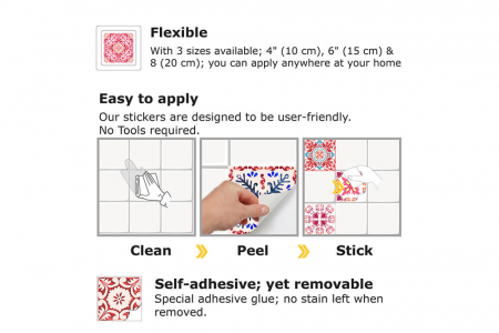 Sticker faianta - Moroccan Rose Red Mosaic - 24 buc - 15x15 cm [3]