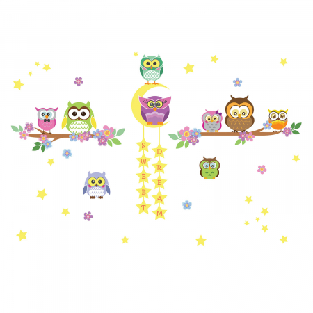 Sticker Owl Flowers Trees and Owl Tree Star [1]