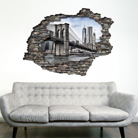 Stickere cu efect 3D - Sticker View Through The 3D Wall – Brooklyn Bridge