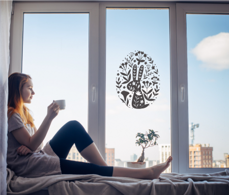 Paști - Sticker Iepuras printre flori