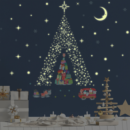 Stickere fosforescente - Sticker Glow Stars And Reindeer Christmas Tree Stickers
