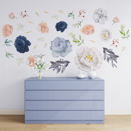 Sticker Pink and Blue Watercolour Flowers [2]