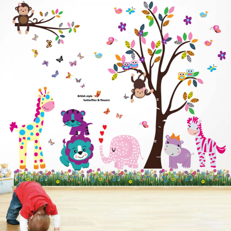 Sticker Happy Animal’S Tree And Butterflies Grass [1]