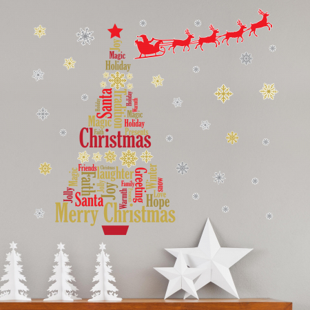 Stickere Craciun - Sticker English Quotes Santa s sleigh Christmas Tree