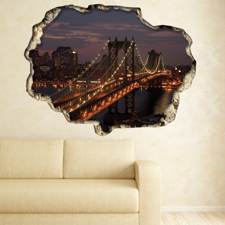 Stickere cu efect 3D - Sticker View Through The 3D Wall – New York Bridge