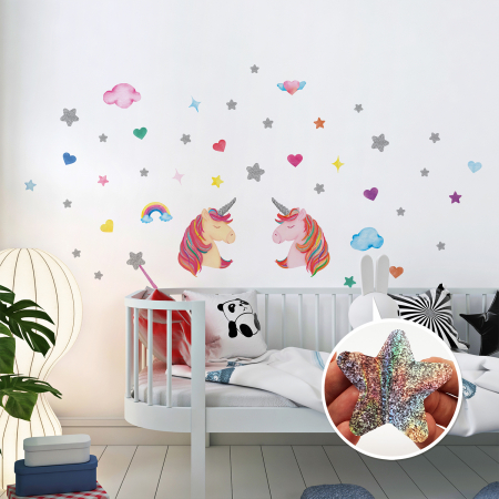 Copii - Sticker Cute Unicorns With Glitter Stars