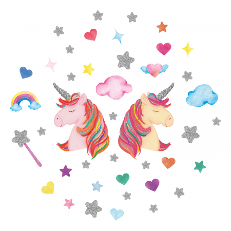 Sticker Cute Unicorns With Glitter Stars [4]