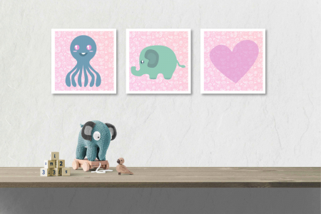 MultiCanvas - Tablou canvas 3 piese - Animale dragalase pentru fetite