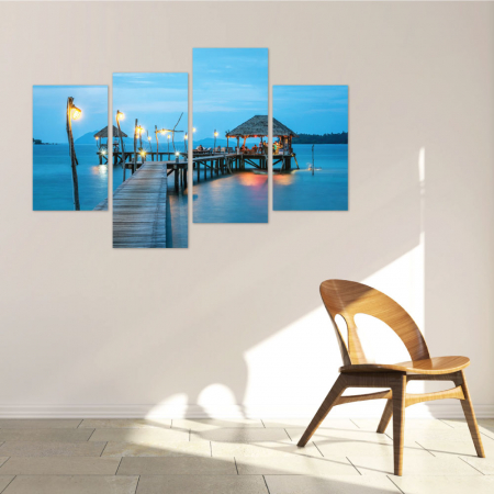 MultiCanvas - Tablou canvas 4 piese - Bungalow pe apa