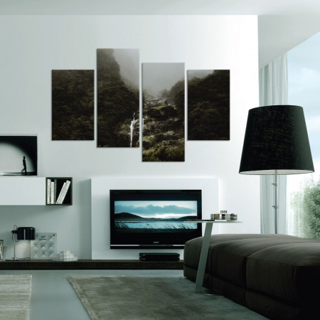 MultiCanvas - Tablou canvas 4 piese - Cascada in padure