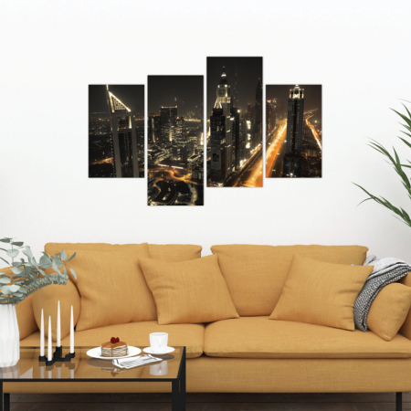 MultiCanvas - Tablou canvas 4 piese - Zgarie nori noaptea