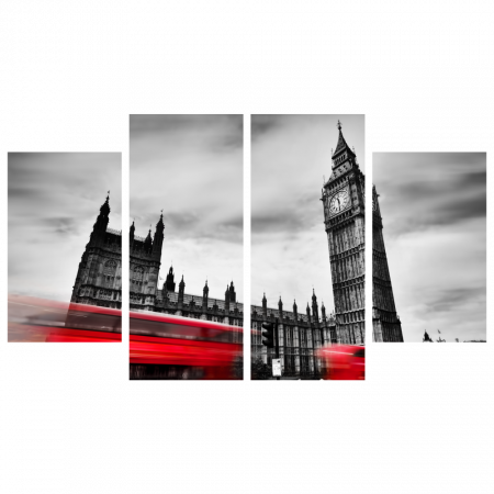 Tablou canvas 4 piese - Big Ben alb-negru [1]