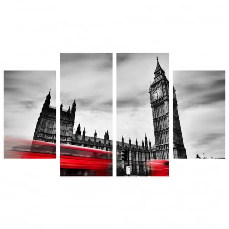 Tablou canvas 4 piese - Big Ben alb-negru [2]