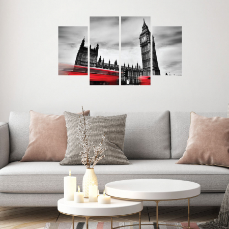 MultiCanvas - Tablou canvas 4 piese - Big Ben alb-negru