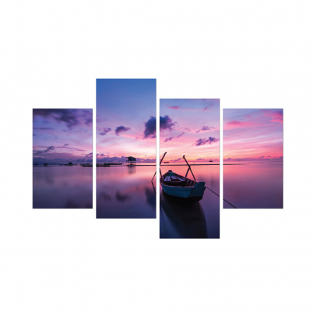 Tablou canvas 4 piese - Barca la rasarit [2]
