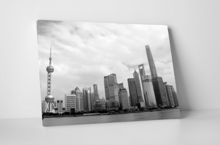 Tablouri Canvas - Tablou canvas : Pudong skyline alb-negru