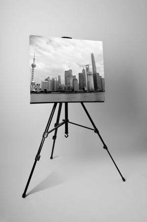 Tablou canvas : Pudong skyline alb-negru [2]
