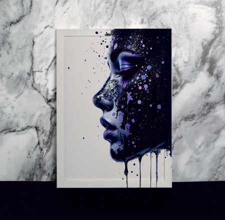 Tablou cu Accente Pictate Manual - Tablou canvas - Vis Indigo - 35x45cm