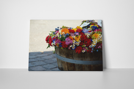 Tablou canvas : Flori colorate in butoi [1]