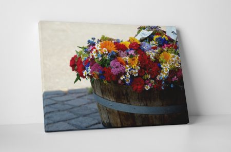 Tablouri Canvas - Tablou canvas : Flori colorate in butoi