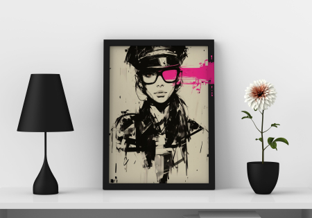 Tablou cu Accente Pictate Manual - Tablou canvas - Portret Cyberpunk - 35x45cm