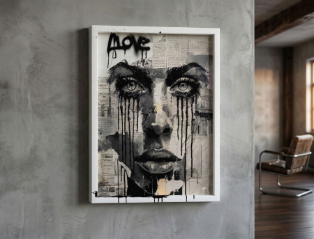 Tablou cu Accente Pictate Manual - Tablou canvas - Cerneală și Confesiune - 35x45cm