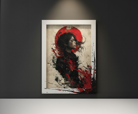 Tablou cu Accente Pictate Manual - Tablou canvas - Aură Roșie - 35x45cm