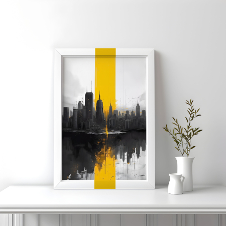 Tablou cu Accente Pictate Manual - Tablou canvas - Lumina Metropolei - 35x45cm